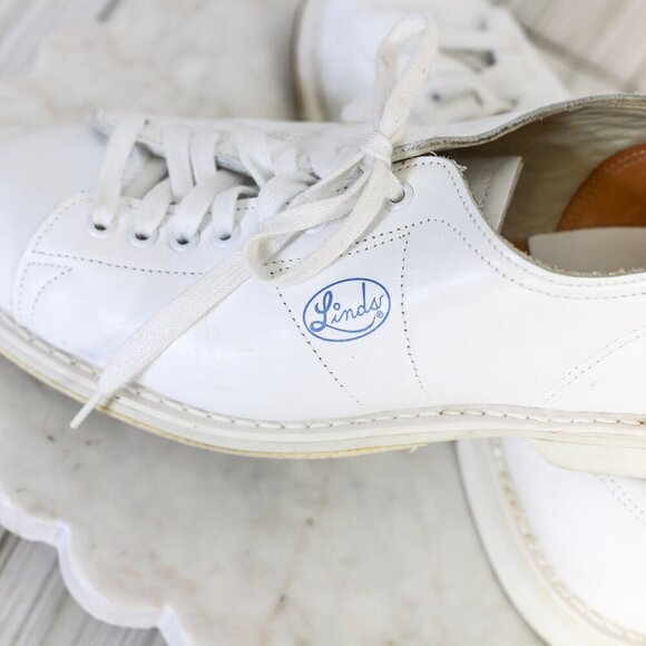 Linds size 7D white leather tie bowling shoes men's EUC! - Picture 4 of 8
